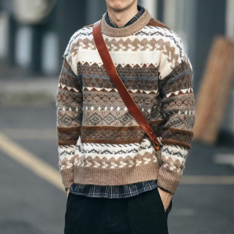 Men's Fair Isle Jacquard Round Neck Long Sleeve Sweater