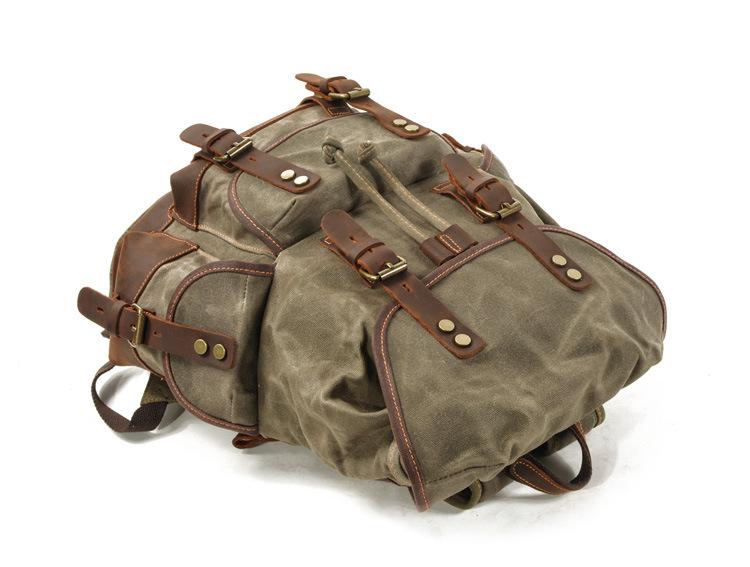 Men's Vintage Outdoor Canvas Stitching Leather Multi-Pocket Backpack 