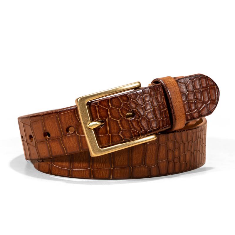Men's First-layer Genuine Leather Pure Copper Bronze Buckle Cowhide Leather Belt