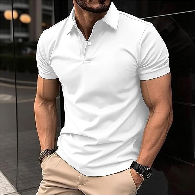 Men's Casual Solid Color Short Sleeved Polo Shirt 