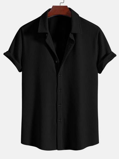 Muscle Fit Ribbed Button Up Shirt