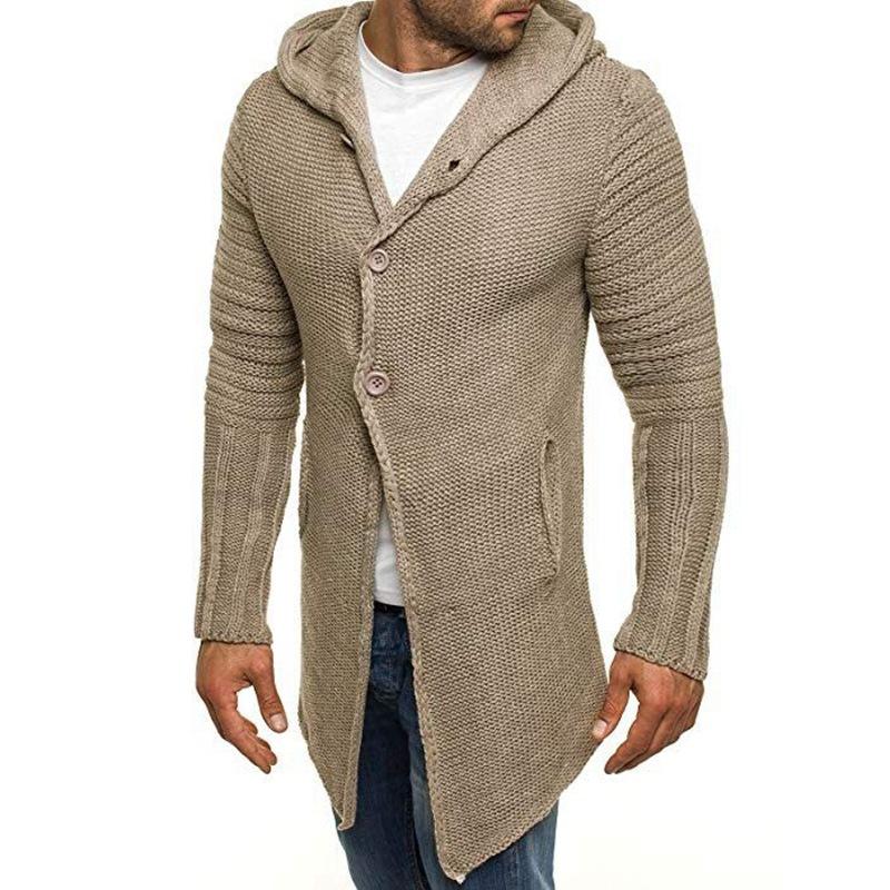 Men's Hooded Long Sleeve Mid Length Knit Cardigan