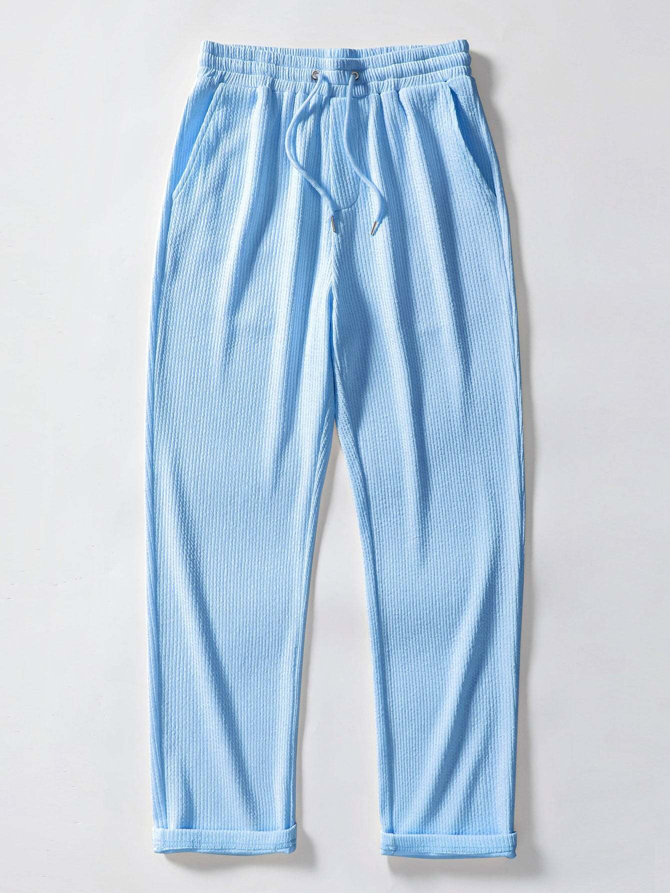 Muscle Fit Ribbed Stand Collar Shirt & Straight Leg Ribbed Pants