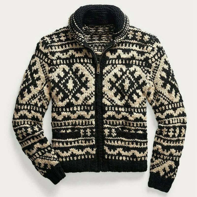 Men's Lapel Vintage Jacquard Knit Jacket