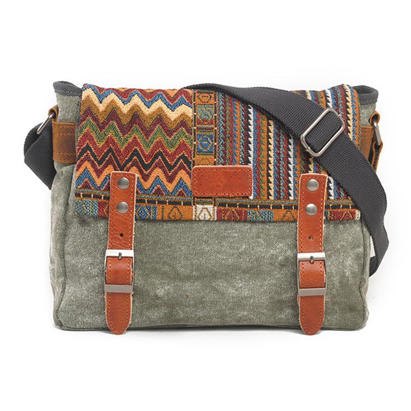 Men's Retro Ethnic Pattern Canvas Shoulder Bag 