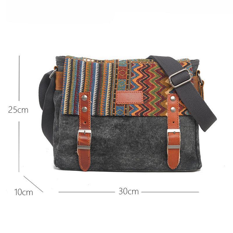 Men's Retro Ethnic Pattern Canvas Shoulder Bag 