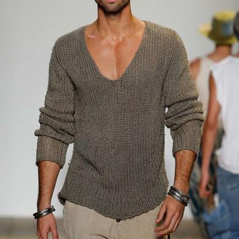 Men's V-Neck Knit Pullover Sweater 