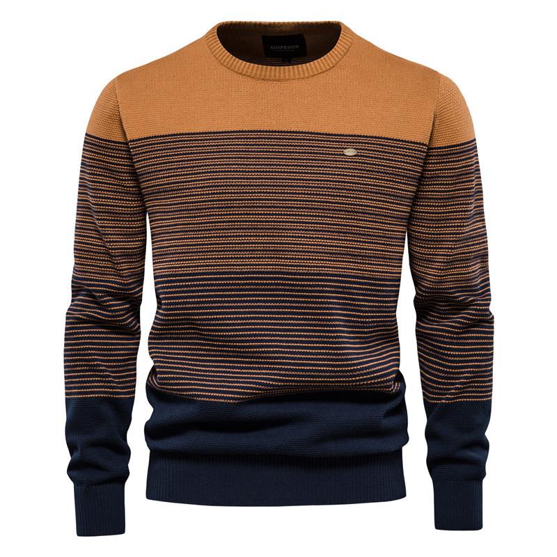 Men's Vintage Crew Neck Striped Knit Sweater 