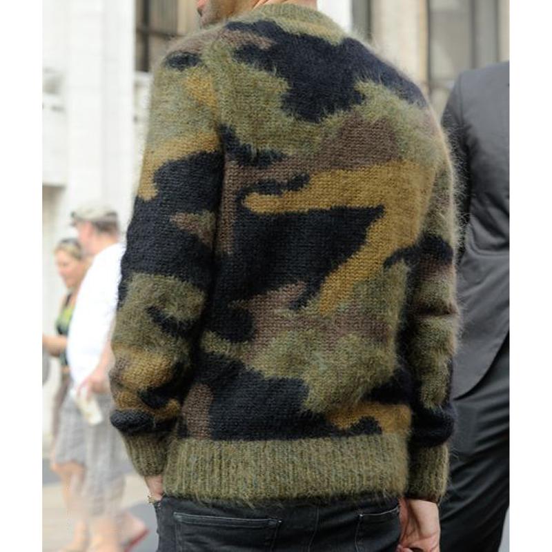 Men's Vintage Camouflage Jacquard Crew Neck Sweater 