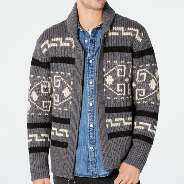 Men's Geometric Print Lapel Sweater Cardigan Jacket 