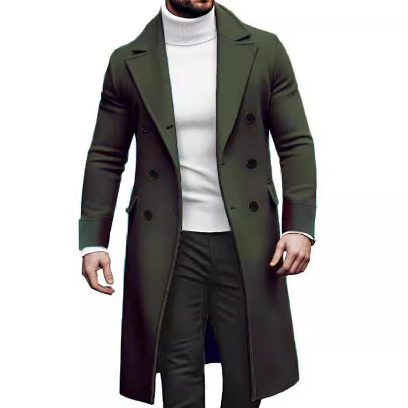 Men's Double-breasted Solid Color Mid-length Coat 