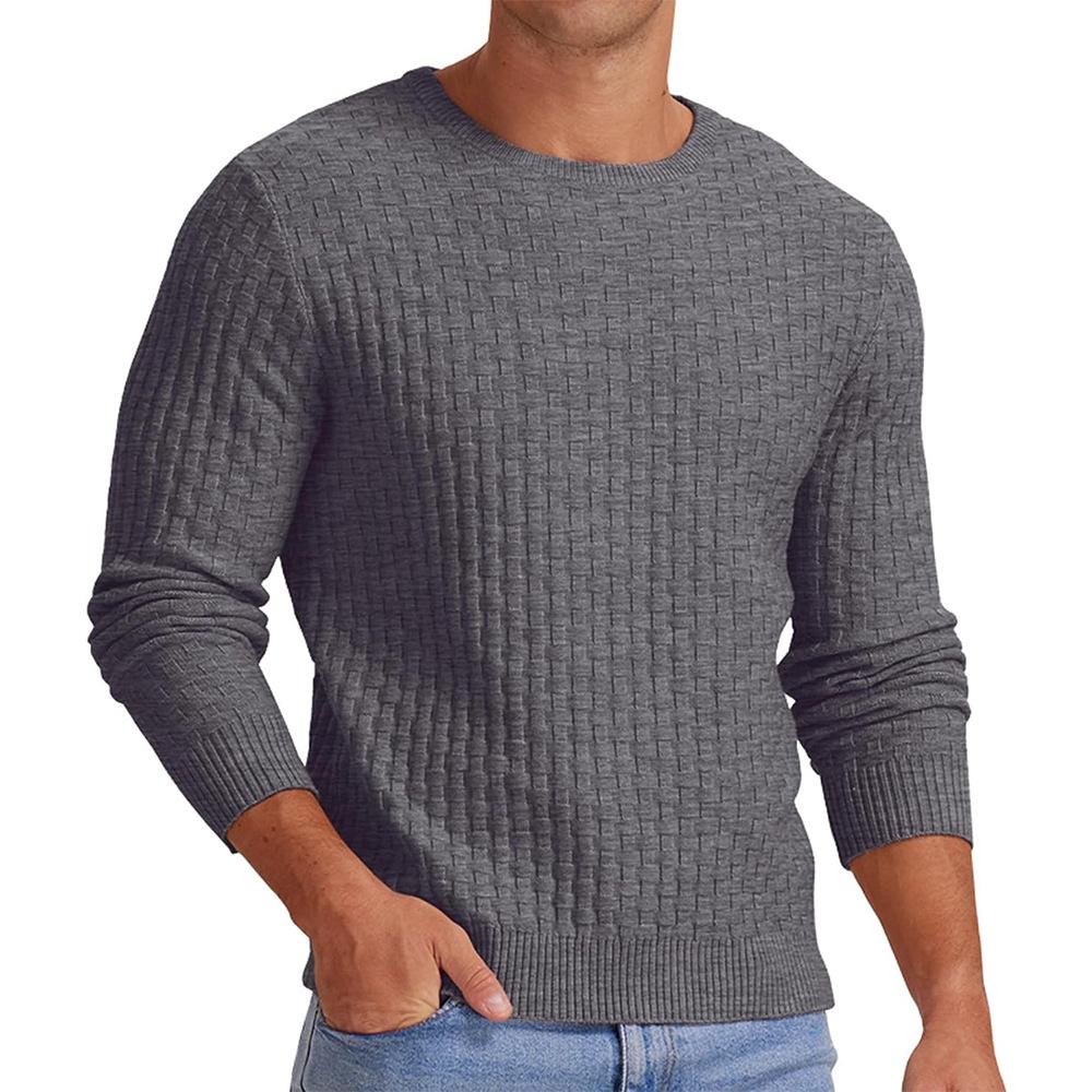 Men's Waffle Solid Color Crew Neck Pullover Knit Sweater 