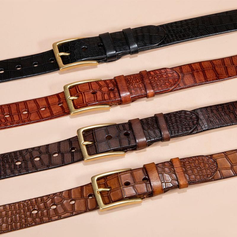 Men's First-layer Genuine Leather Pure Copper Bronze Buckle Cowhide Leather Belt