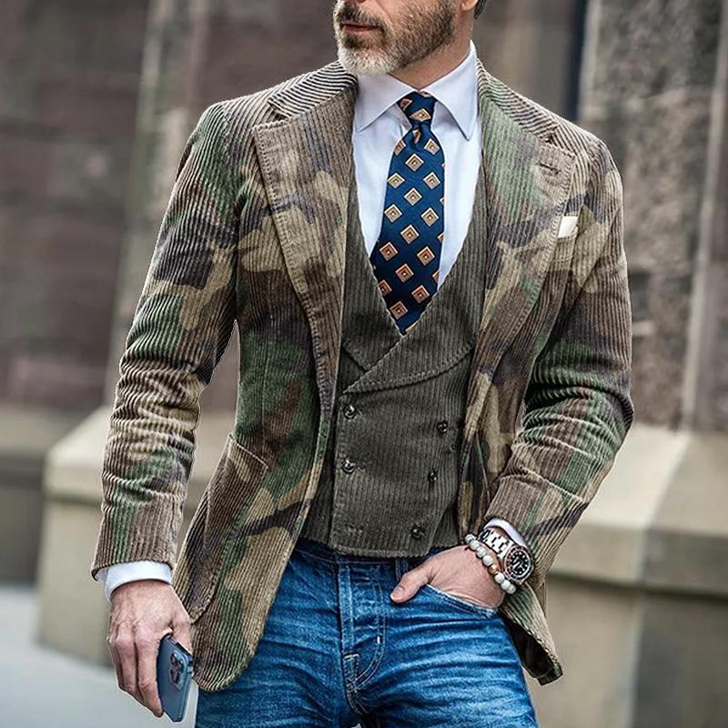 Men's Vintage Camouflage Single Breasted Blazer 