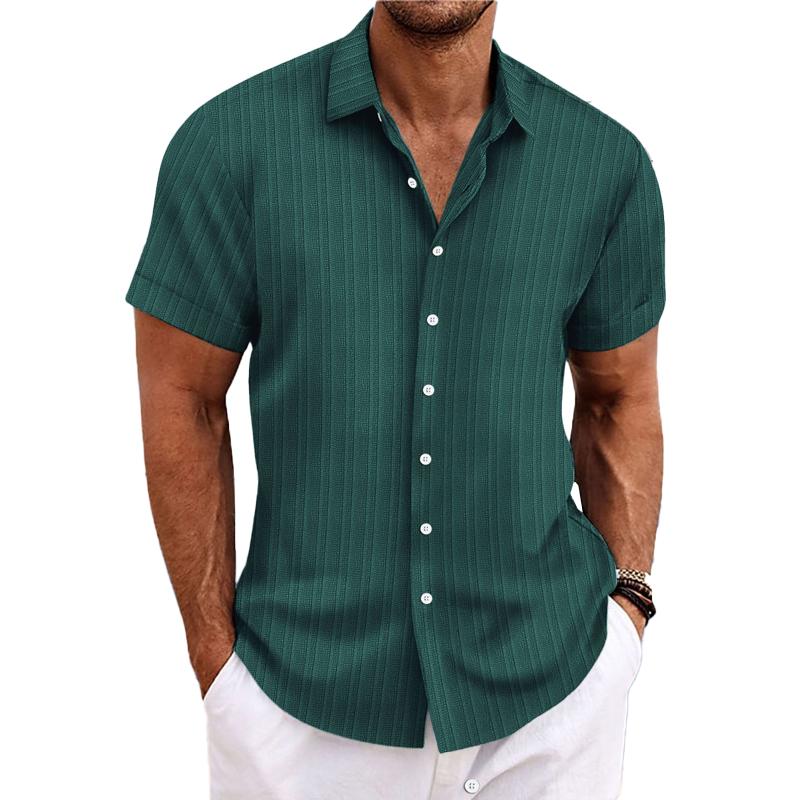 Men's Cotton Linen Stripe Print Loose Short Sleeve Lapel Shirt