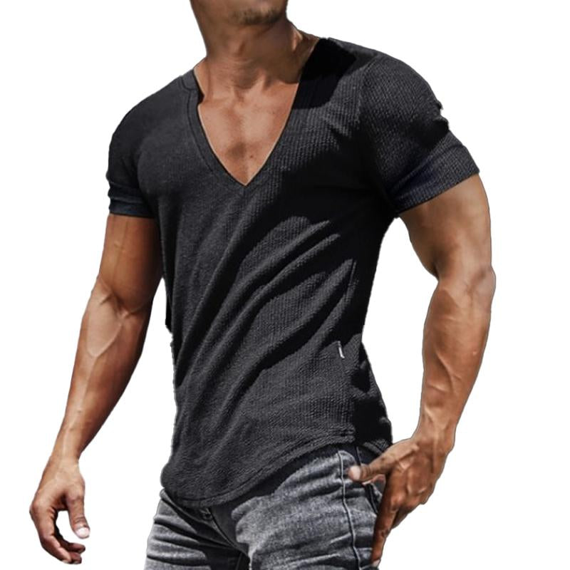 Men's Slim Fit Short Sleeve Sport V-Neck Top T-Shirt