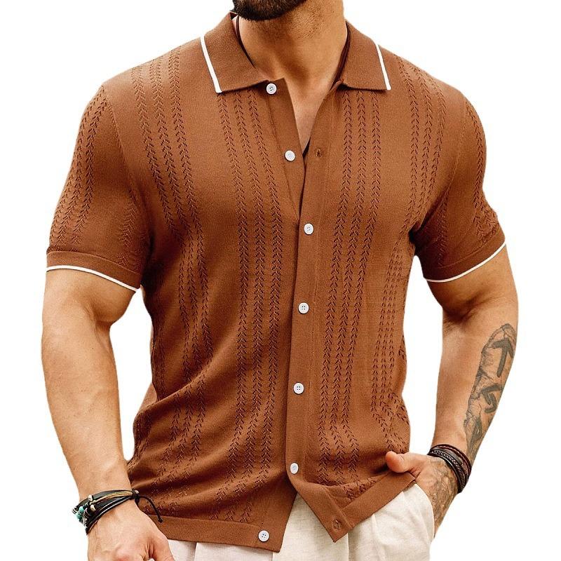 Men's Lapel Contrast Color Single-Breasted Sweater POLO Shirt 