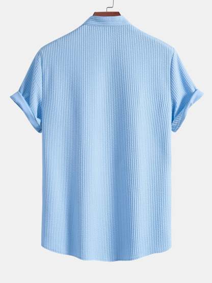 Muscle Fit Ribbed Stand Collar Shirt & Straight Leg Ribbed Pants