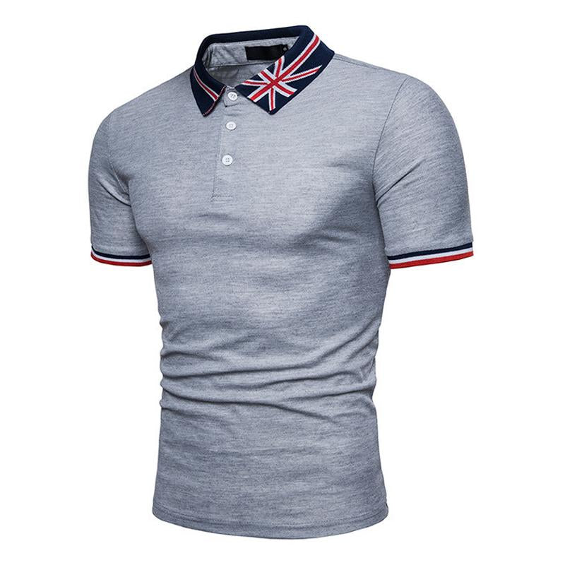 Men's British Embroidered Lapel Short Sleeve POLO Shirt 