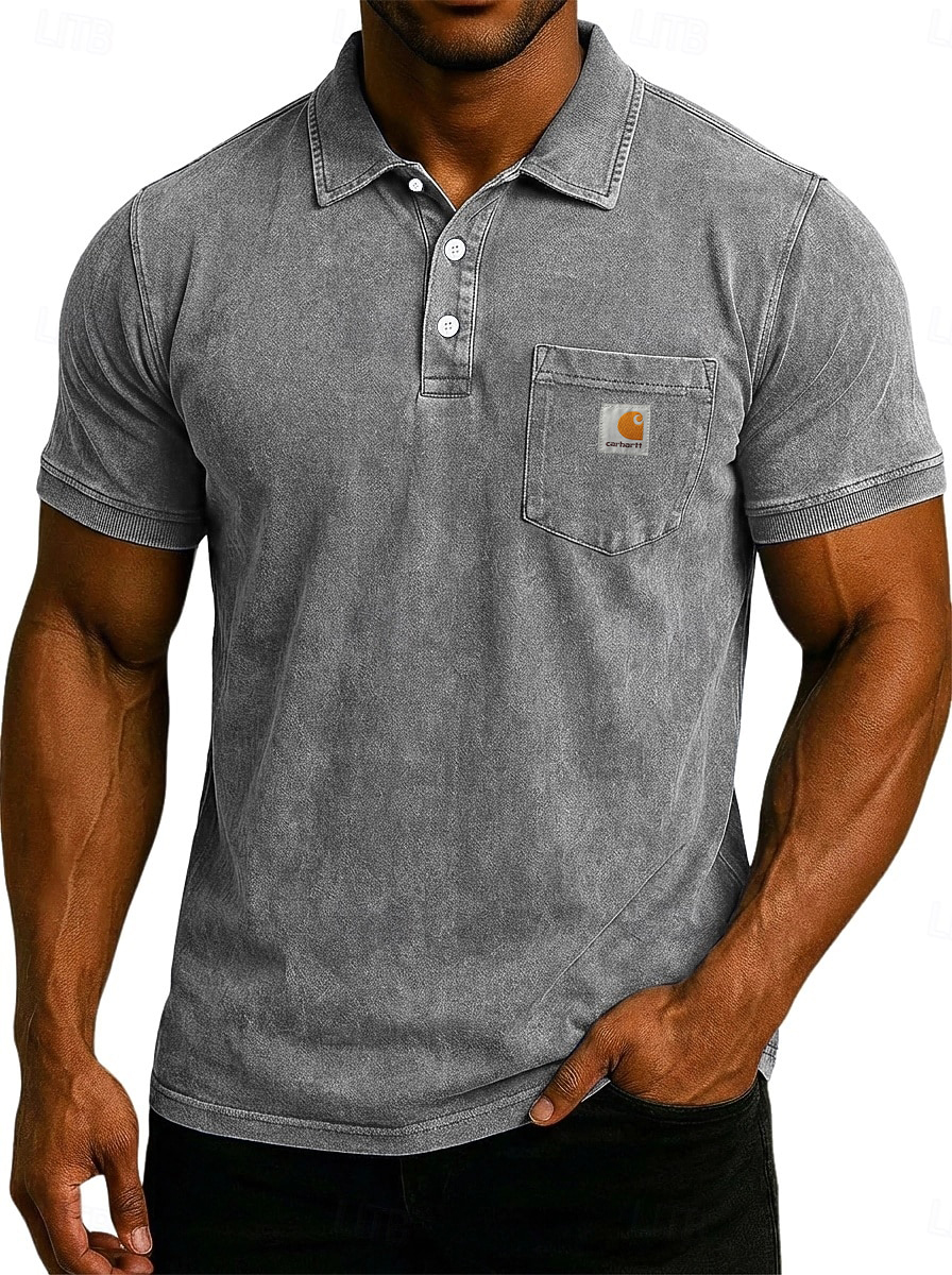 Men's Acid Wash Casual  Cotton Short Sleeve Polo Shirt