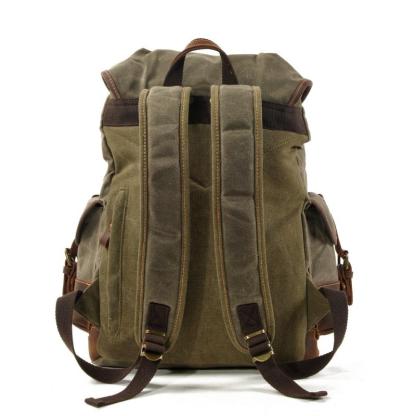 Men's Vintage Outdoor Canvas Stitching Leather Multi-Pocket Backpack 