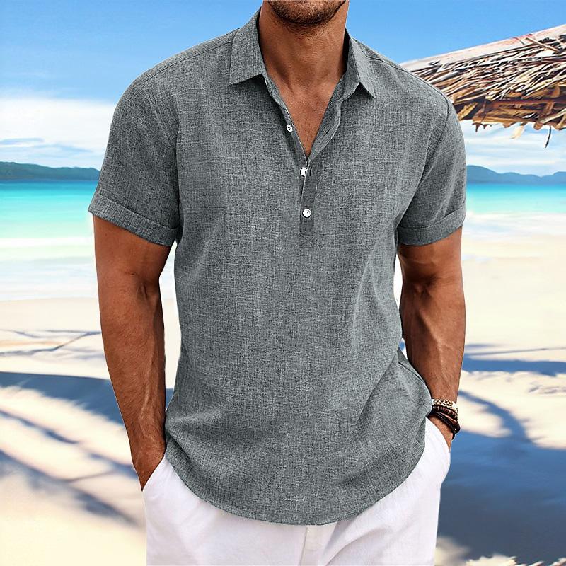 Men's Lapel Short Sleeve Cotton Linen Shirt