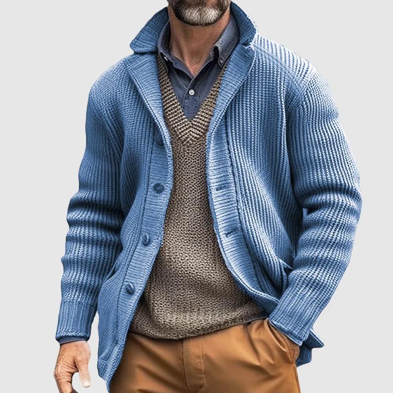 Men's Solid Lapel Single Breasted Casual Knit Cardigan 