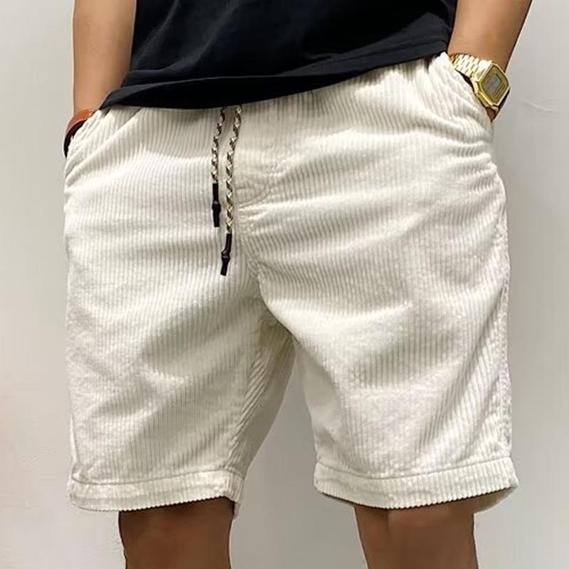 Men's Solid Color Corduroy Elastic Waist Cargo Shorts 