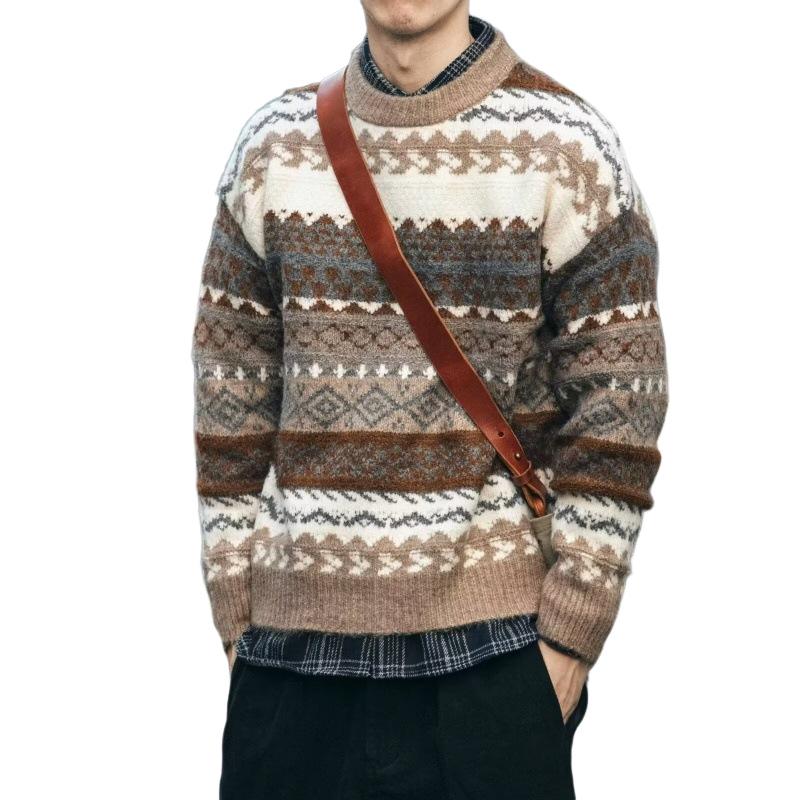 Men's Fair Isle Jacquard Round Neck Long Sleeve Sweater