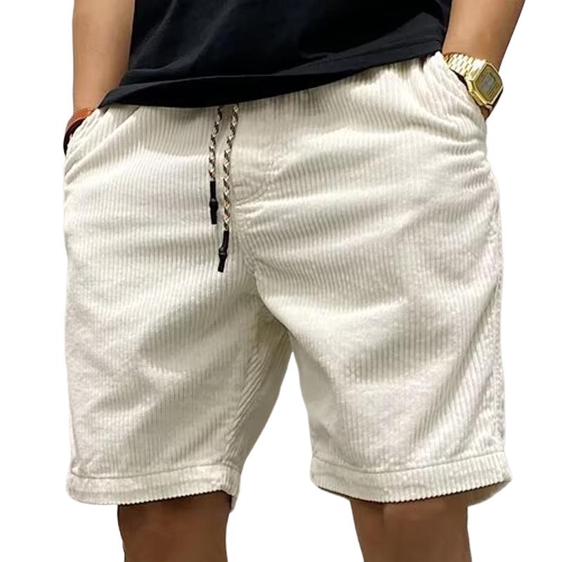 Men's Solid Color Corduroy Elastic Waist Cargo Shorts 