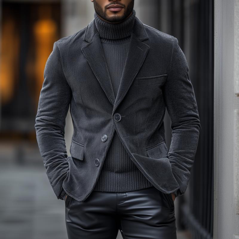 Men's Vintage Corduroy Notch Lapel Single Breasted Slim Fit Blazer 
