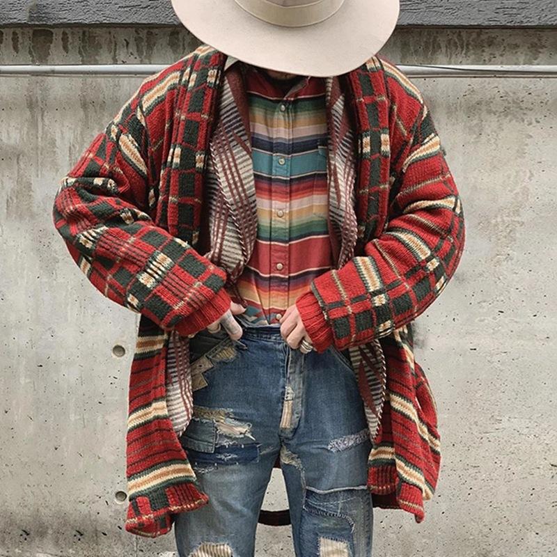 Men's Casual Check Loose Knit Cardigan