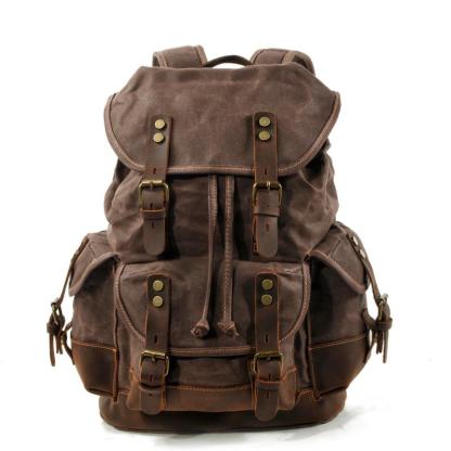 Men's Vintage Outdoor Canvas Stitching Leather Multi-Pocket Backpack 