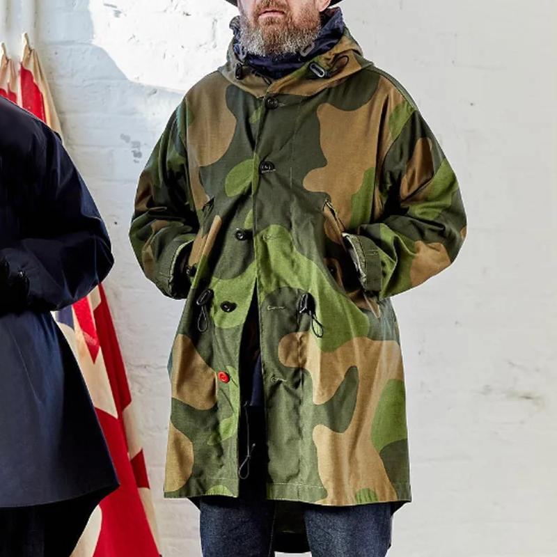 Men's Camouflage Hooded Single Breasted Trench Coat 