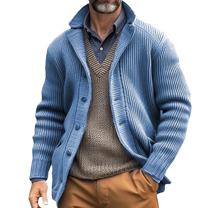 Men's Solid Lapel Single Breasted Casual Knit Cardigan 