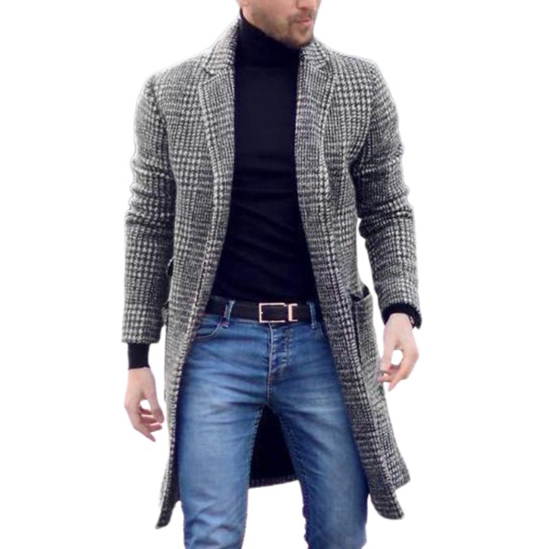 Men's Mid-length Plaid Woolen Coat　