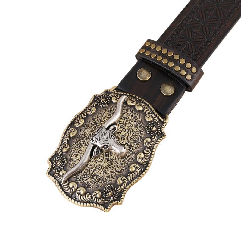 Men's Vintage Western Cowboy Carved Punk Leather Belt 
