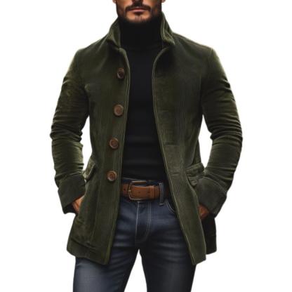 Men's Vintage Corduroy Stand Collar Single Breasted Slim Short Coat 