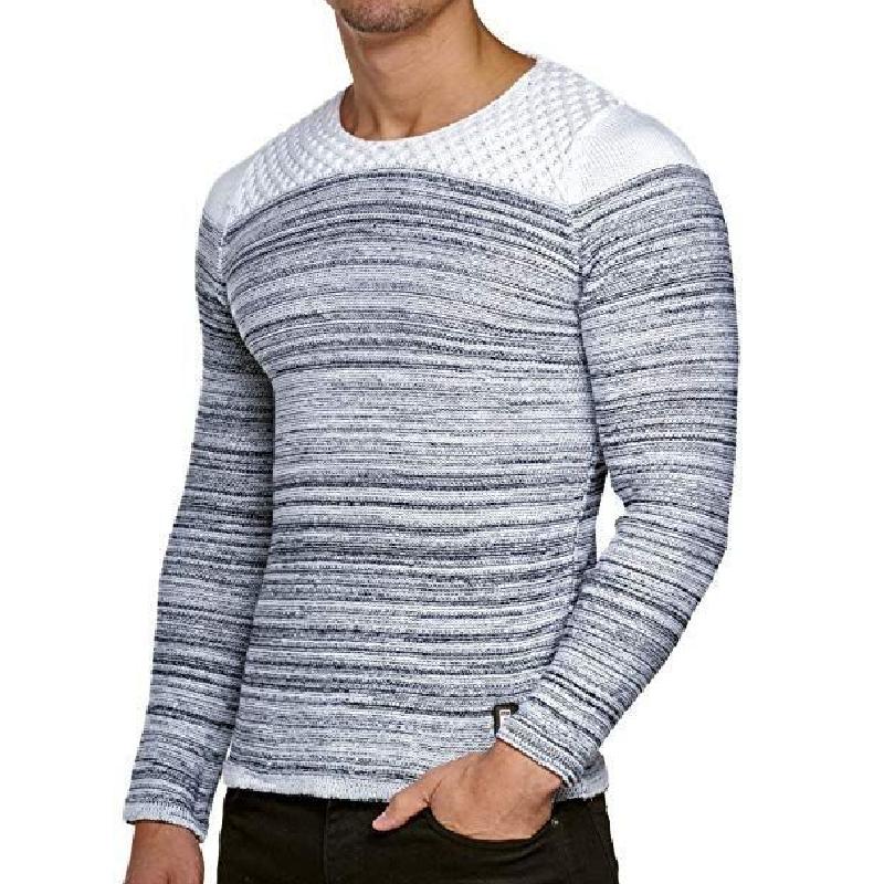 Men's Casual Crew Neck Striped Knitted Sweater 