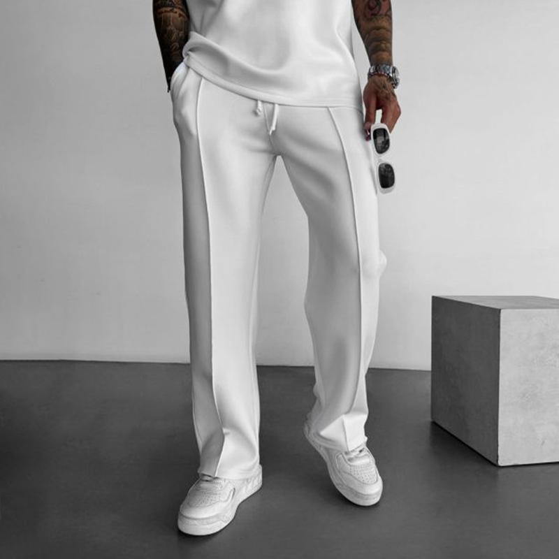 Men's Solid Color Elastic Waist Straight Casual Pants 