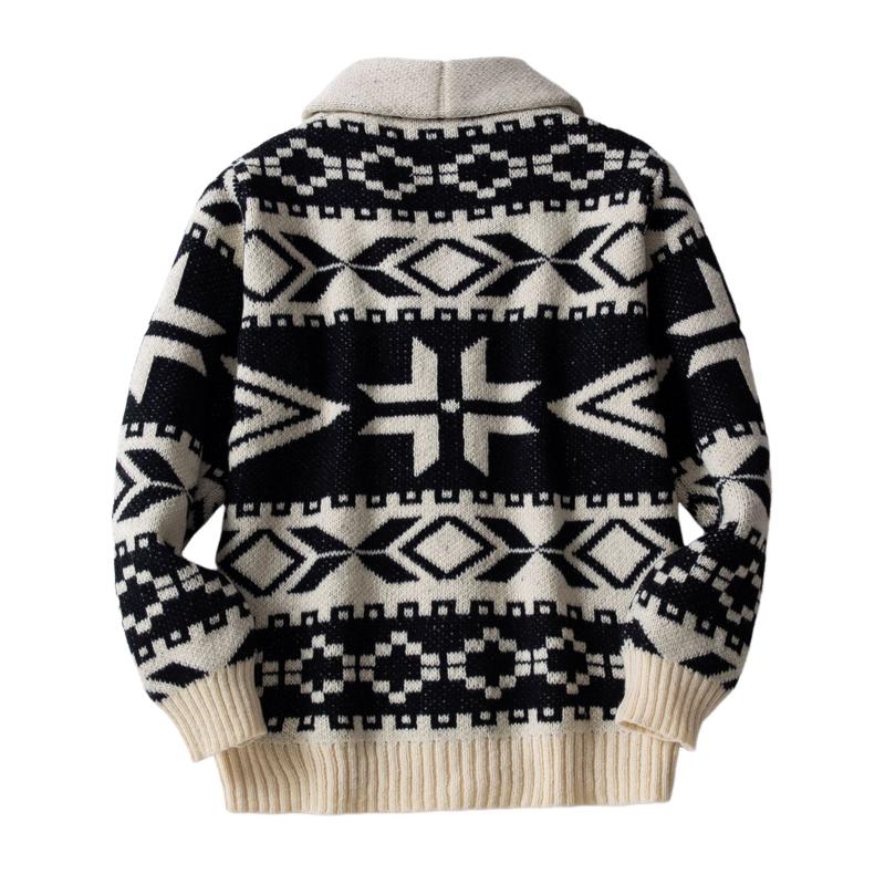 Men's Christmas Jacquard Thick Lapel Single Breasted Knitted Cardigan 