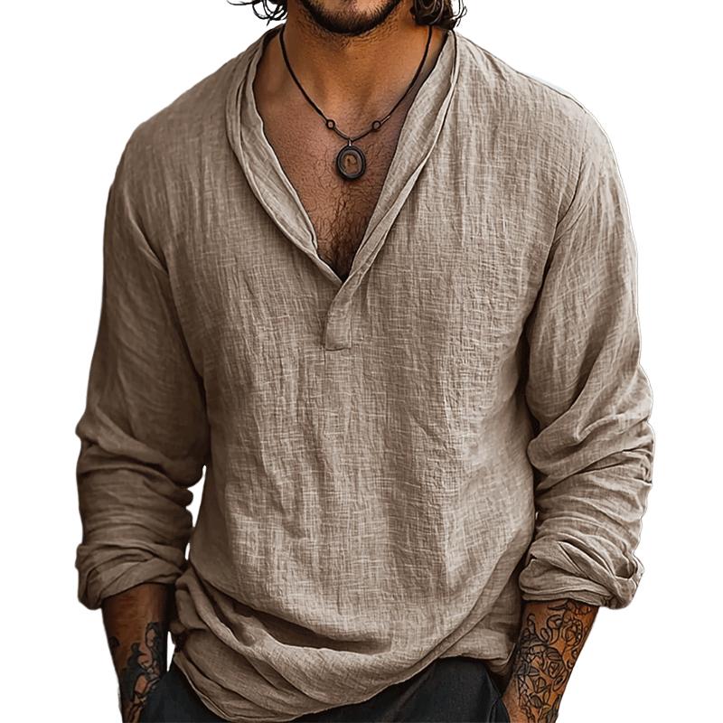 Men's Retro Casual Cotton and Linen Long Sleeve Shirt