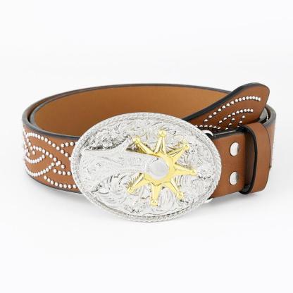 Men's Vintage Western Cowboy Carved Punk Leather Belt 