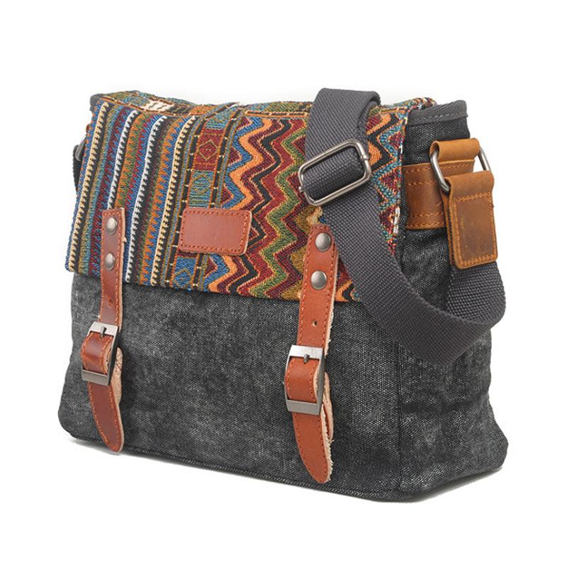 Men's Retro Ethnic Pattern Canvas Shoulder Bag 