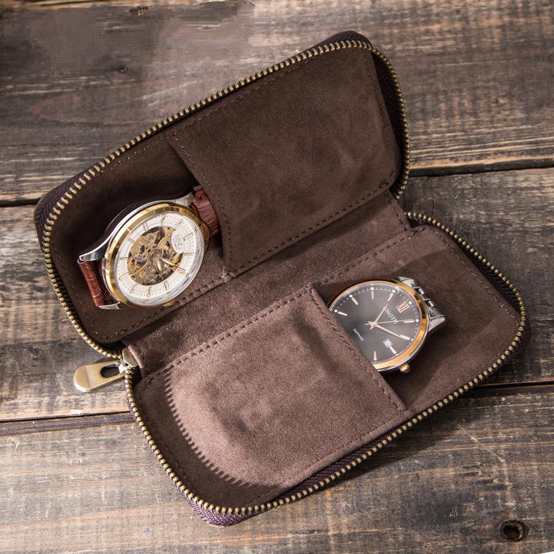 Men's Vintage Cowhide Handmade Watch Storage Bag 
