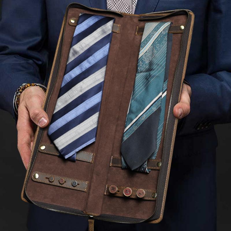 Men's Classic Vintage Portable Tie Storage Bag 