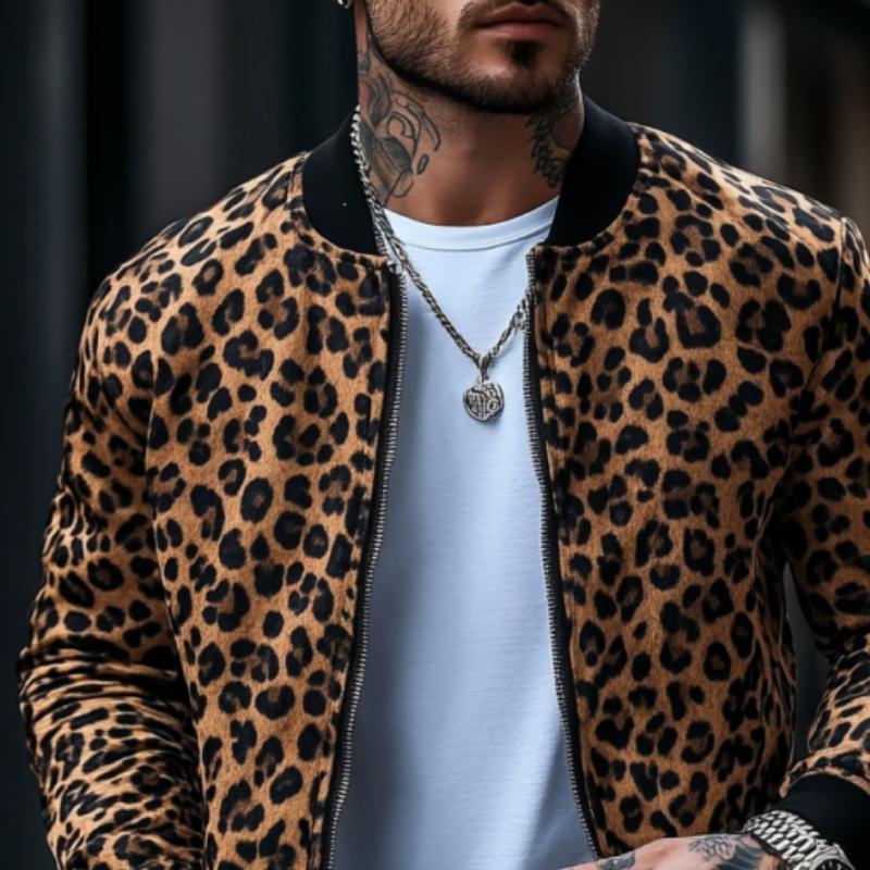 Men's Basics Leopard Print Bomber Jacket 