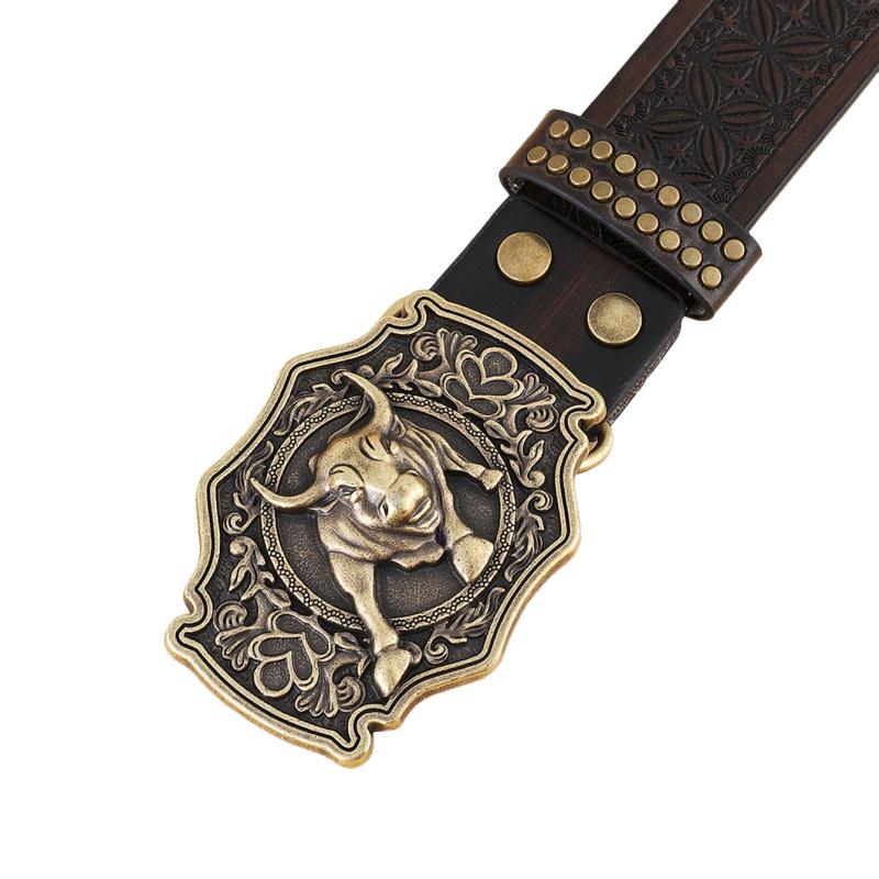Men's Vintage Western Cowboy Carved Punk Leather Belt 