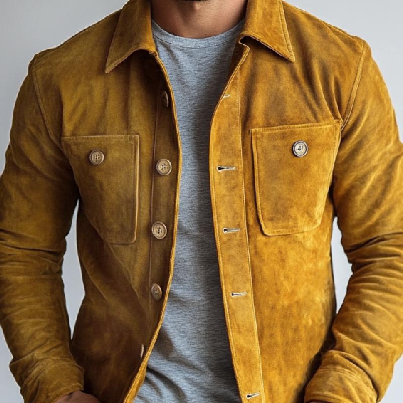 Men's Vintage Suede Chest Pocket Single Breasted Jacket 