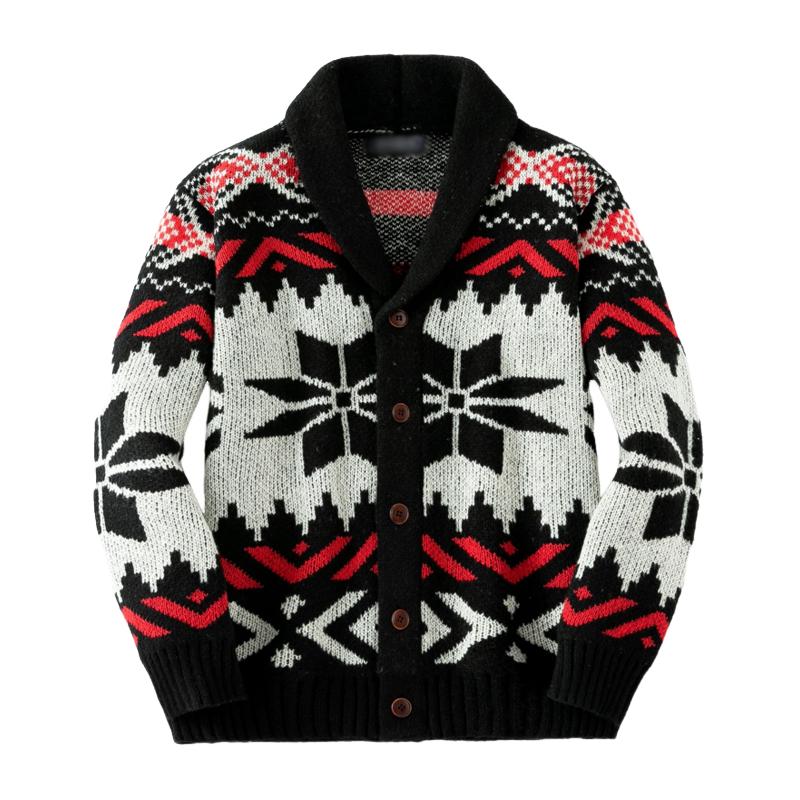 Men's Vintage Christmas Jacquard Lapel Single Breasted Knit Cardigan 